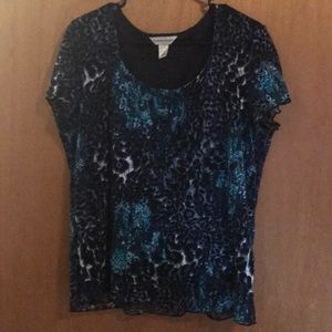 Top solid blue under see through overlay worn lite